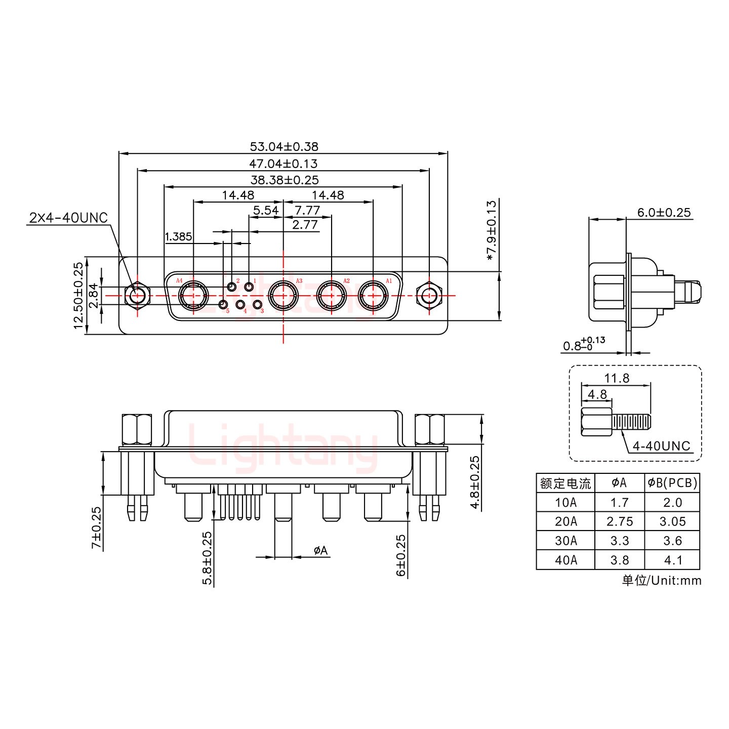 9W4母PCB直插板/鉚魚(yú)叉7.0/大電流20A