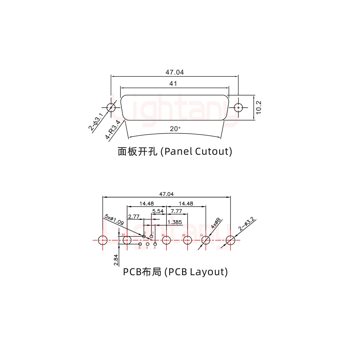 9W4母PCB直插板/鉚魚(yú)叉7.0/大電流20A