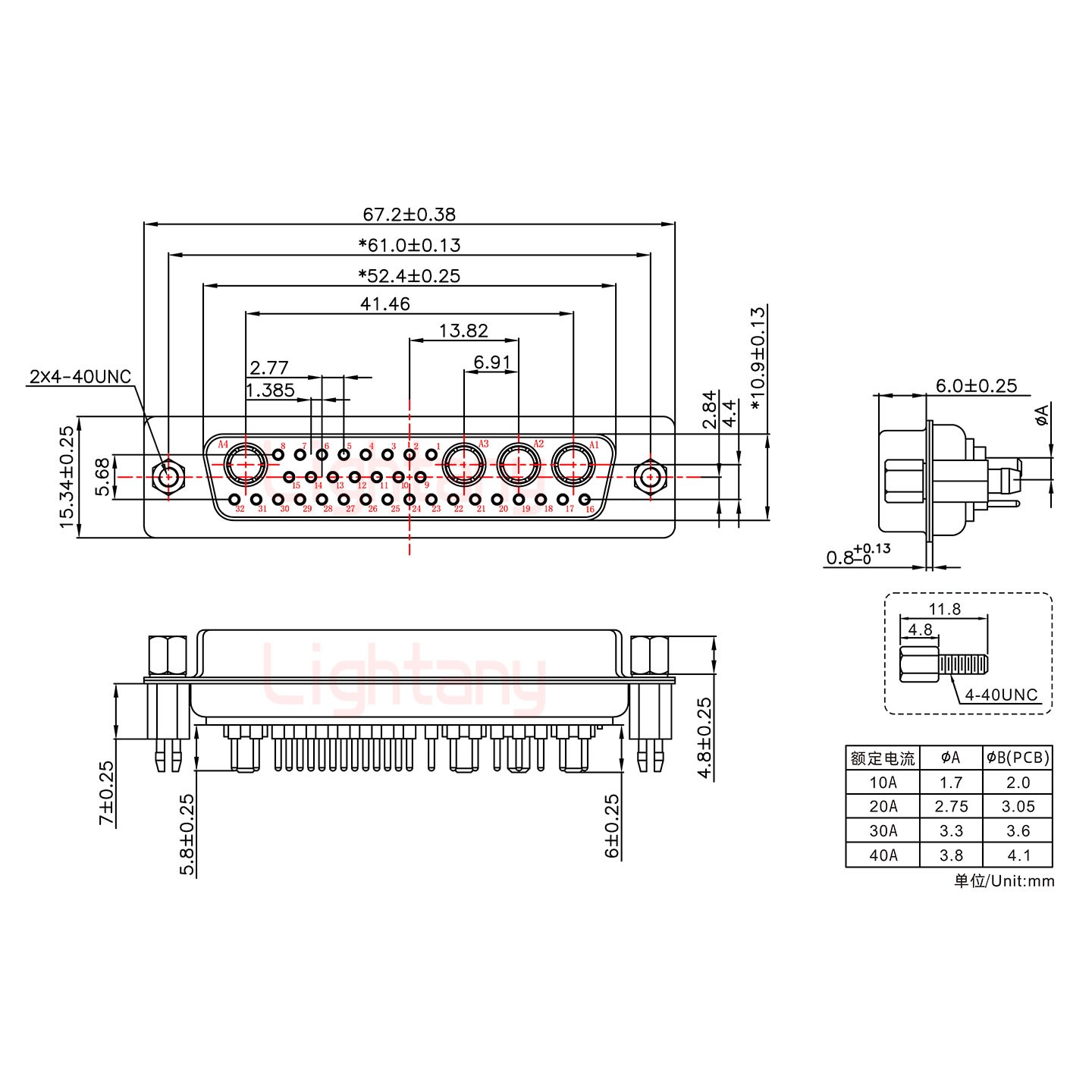 36W4母PCB直插板/鉚魚(yú)叉7.0/大電流20A