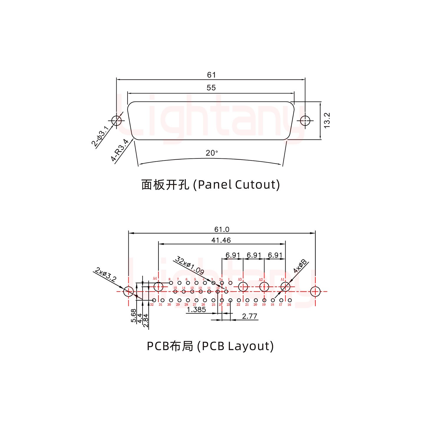 36W4母PCB直插板/鉚魚(yú)叉7.0/大電流20A
