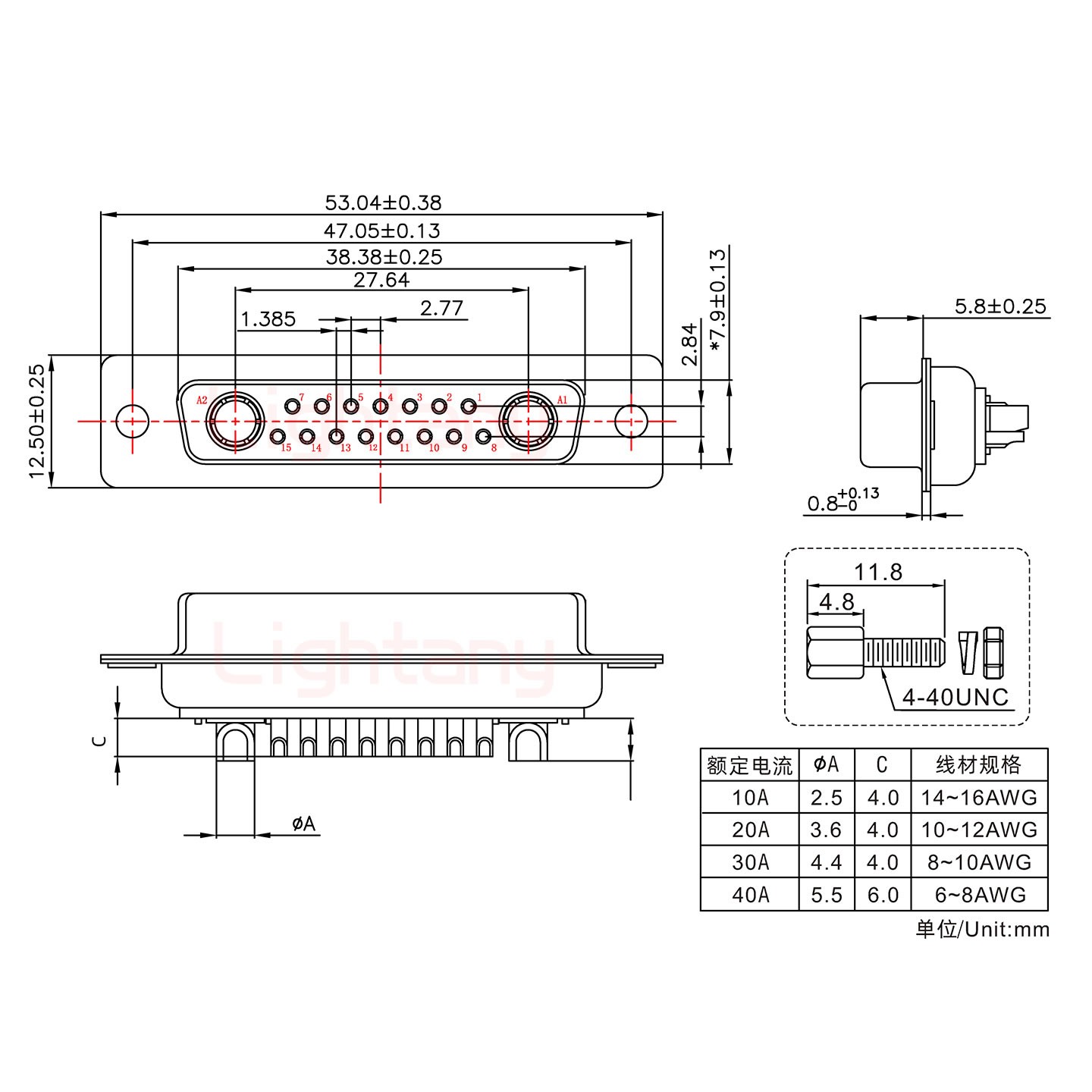17W2母短體焊線(xiàn)/配螺絲螺母/大電流10A