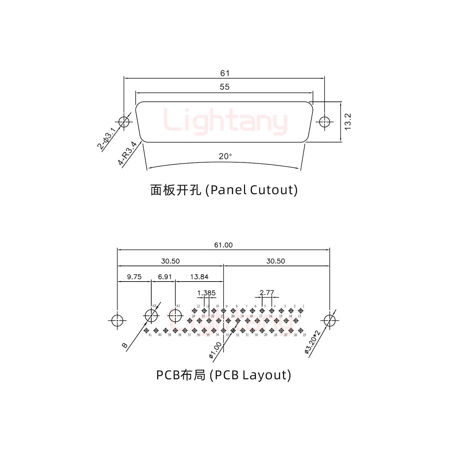 43W2母PCB直插板/鉚魚(yú)叉7.0/大電流20A