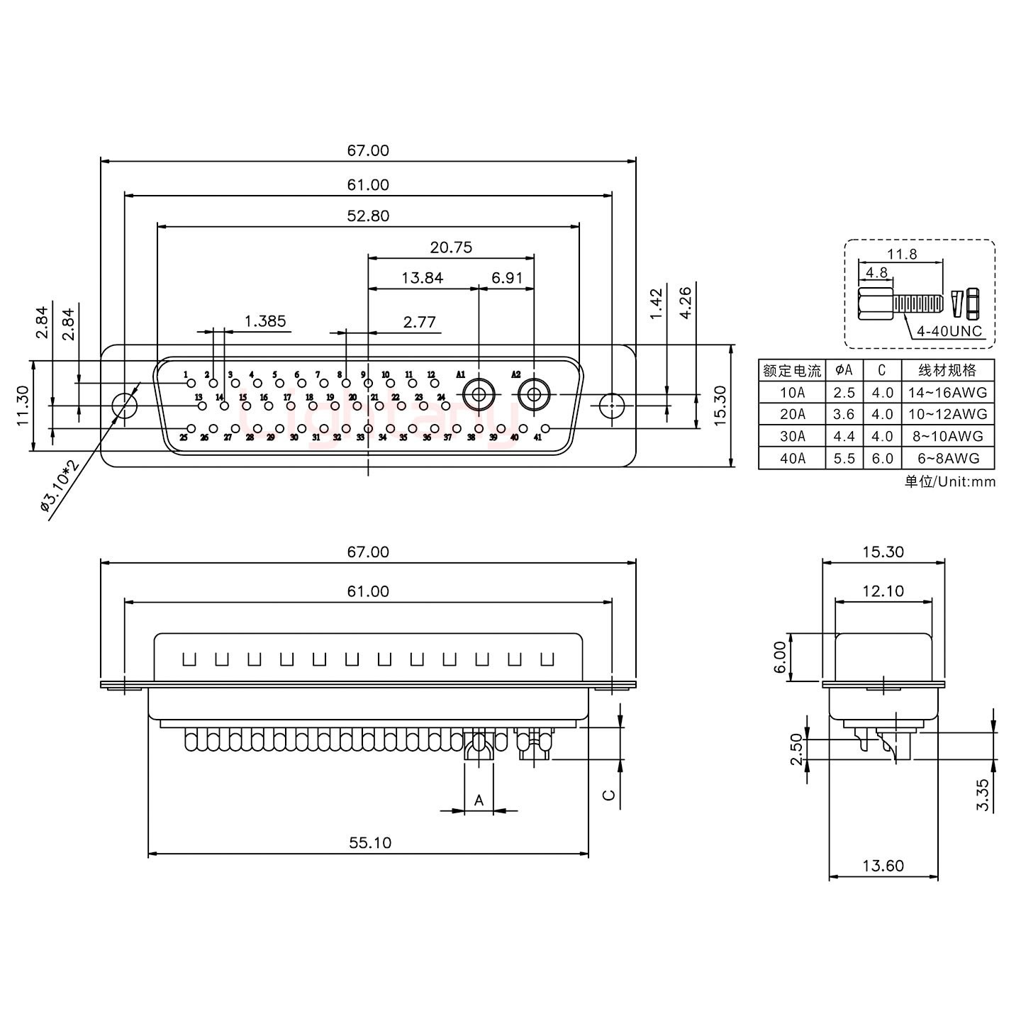 43W2公短體焊線(xiàn)/螺絲螺母/大電流10A