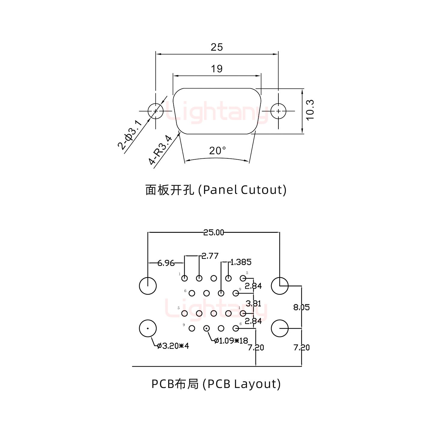 DR9 上公下母 間距19.05 車(chē)針雙胞胎 D-SUB連接器
