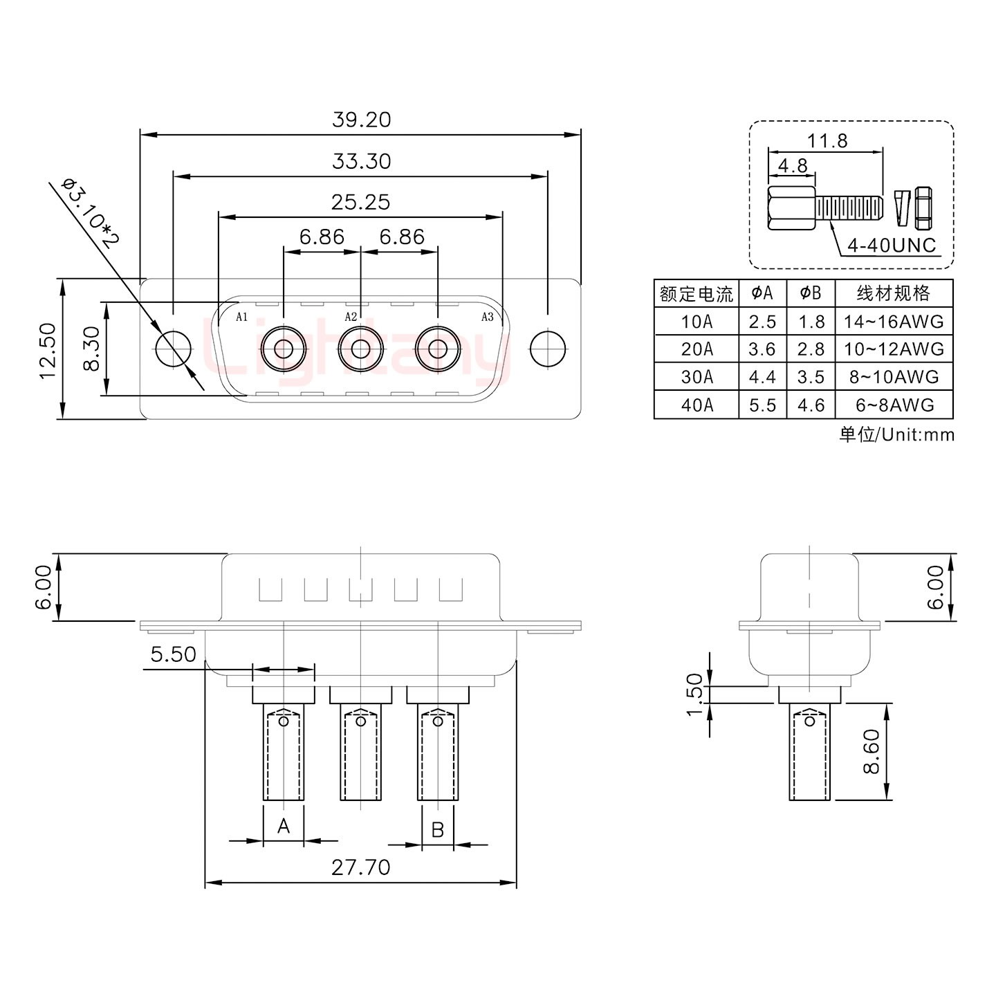 3W3公壓線(xiàn)式/配螺絲螺母/大電流40A