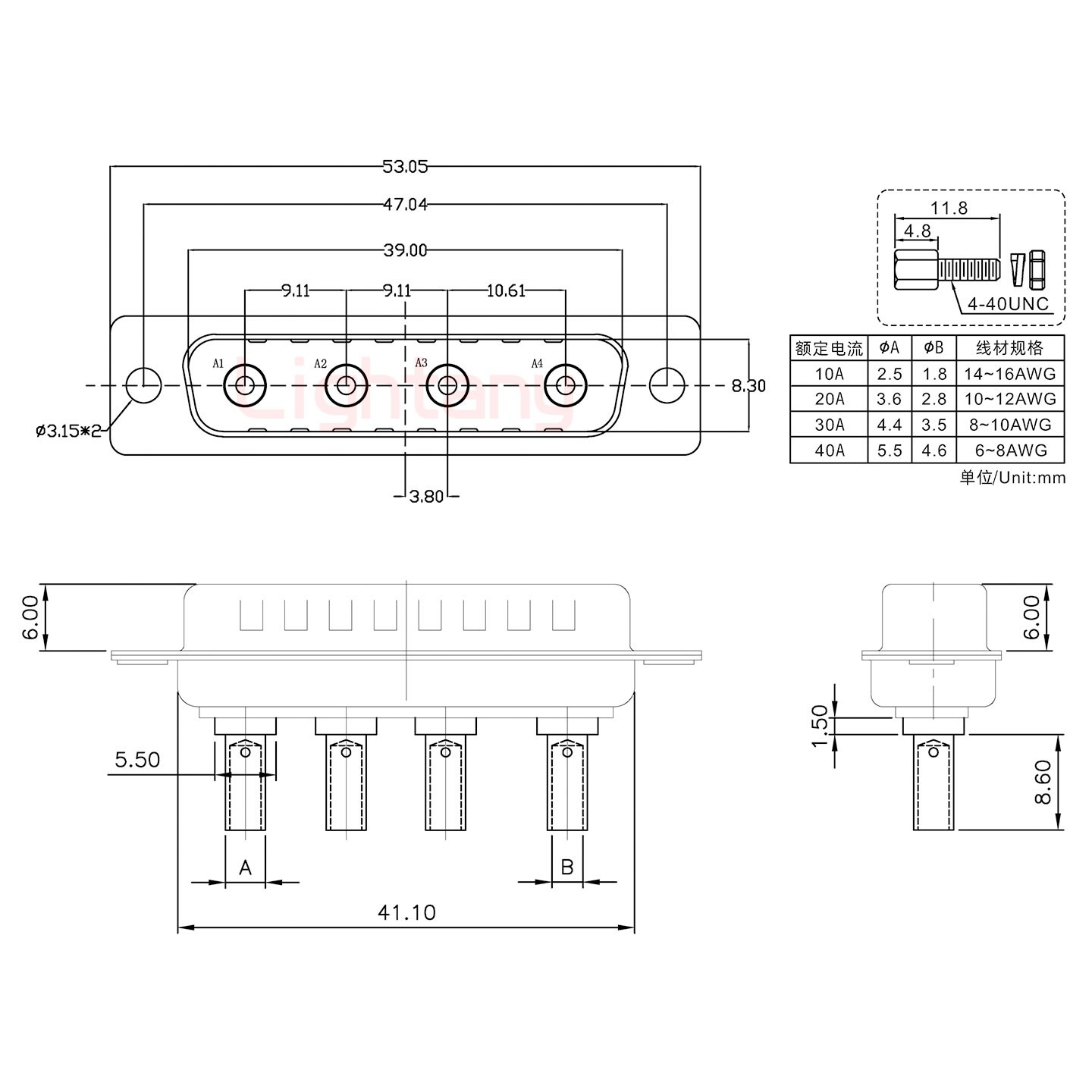4W4公壓線(xiàn)式/配螺絲螺母/大電流40A