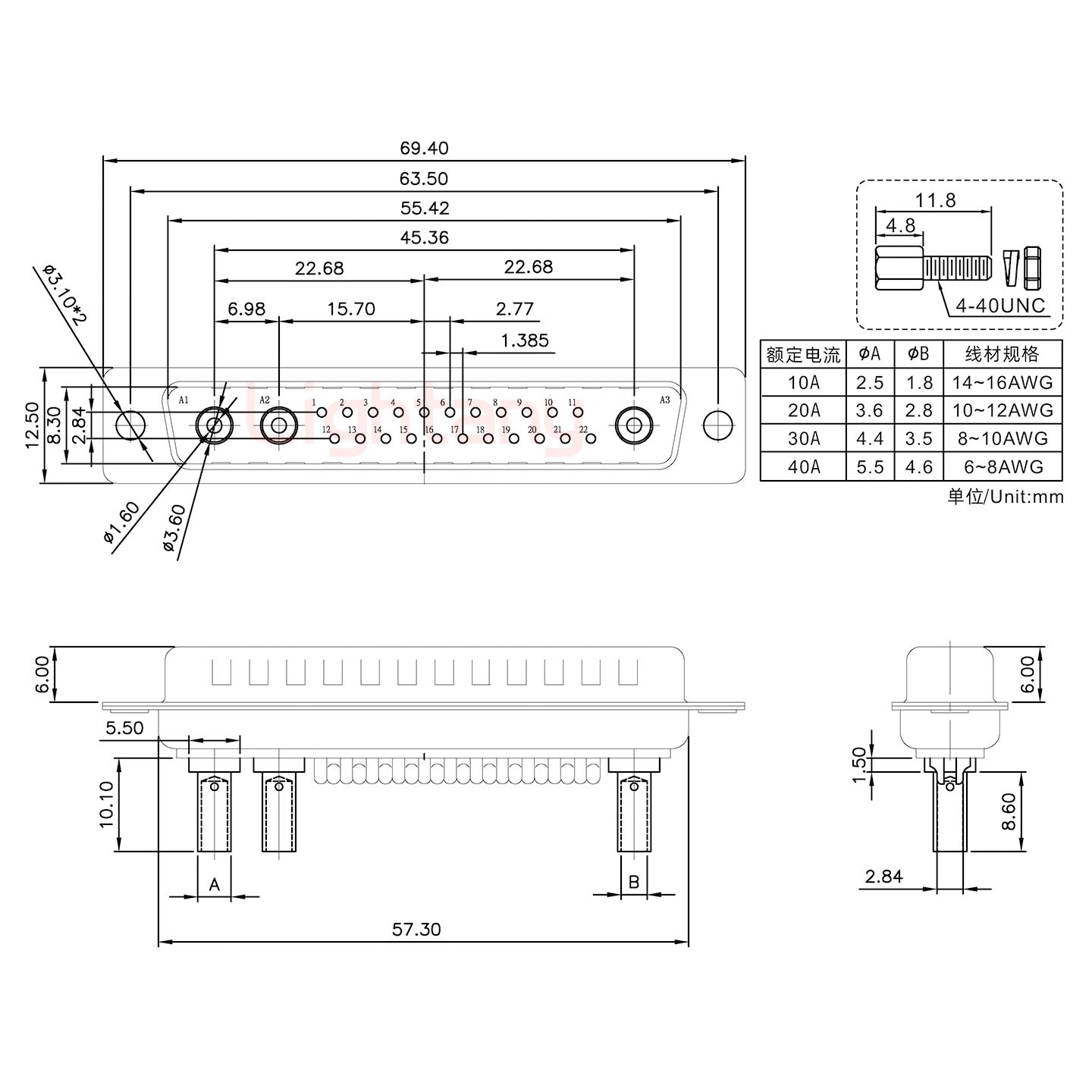 25W3公壓線(xiàn)式/配螺絲螺母/大電流30A