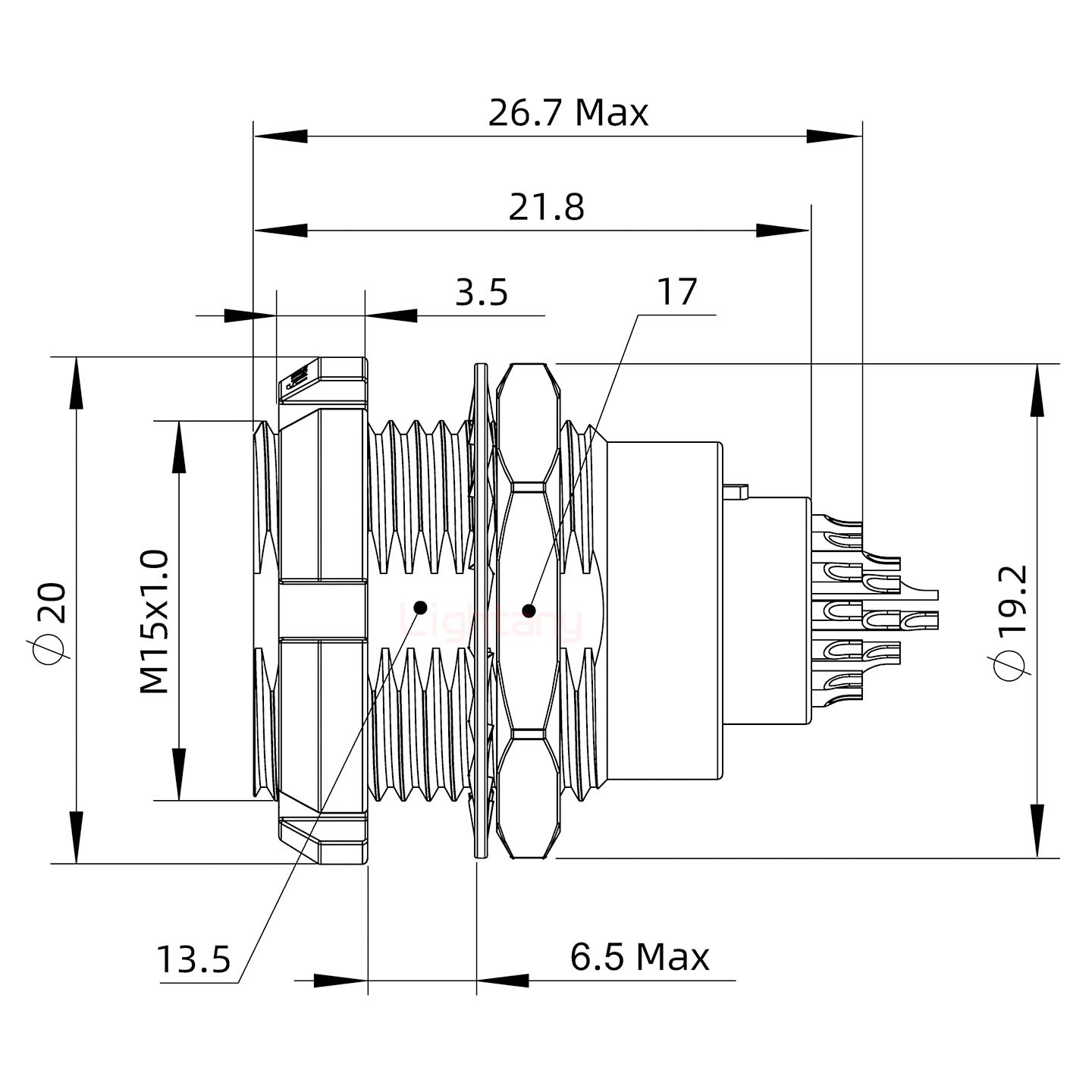 ECG.2B.032.CLL雙螺母插座 焊線(xiàn)